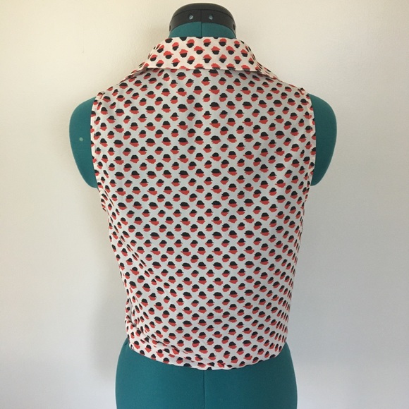 Red and Black Pattern Tie Front Button Down Shirt - Picture 2 of 5